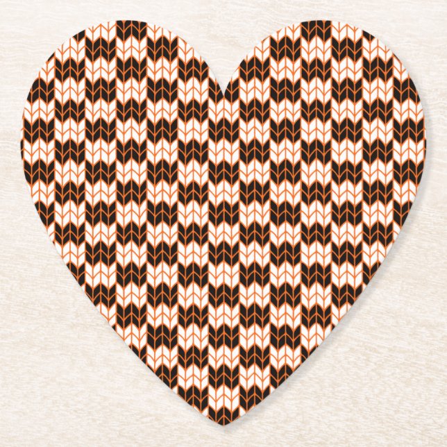 BLACK ORANGE CHECK KNIT Heart Paper Coasters (Front)