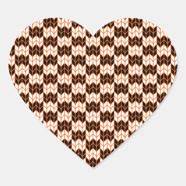 BLACK ORANGE CHECK KNIT Heart Stickers (Front)