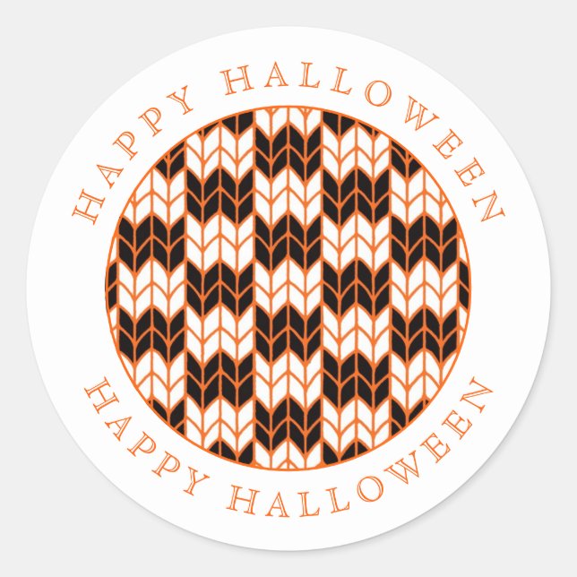 BLACK ORANGE CHECK KNIT Large Round Stickers  (Front)