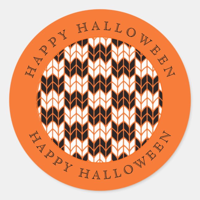 BLACK ORANGE CHECK KNIT Large Round Stickers II (Front)