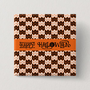 BLACK ORANGE CHECK KNIT Square Pin Button II