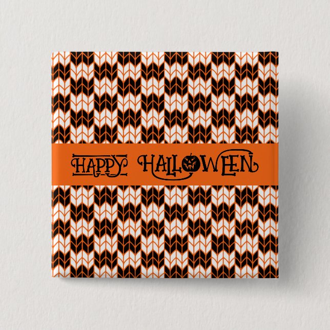 BLACK ORANGE CHECK KNIT Square Pin Button II (Front)