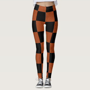 Black & Orange Chequered Squares Buffalo Plaid Leggings