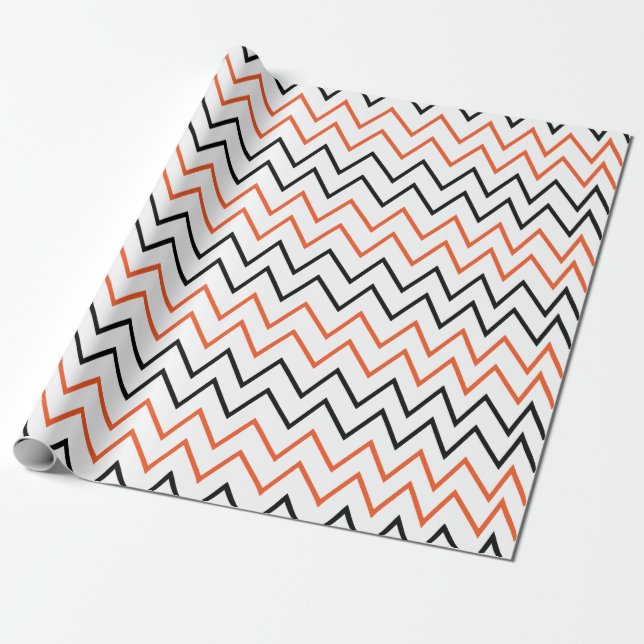 Black Orange Chevron Zigzag Wrapping Paper (Unrolled)