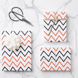 Black Orange Chevron Zigzag Wrapping Paper Sheet