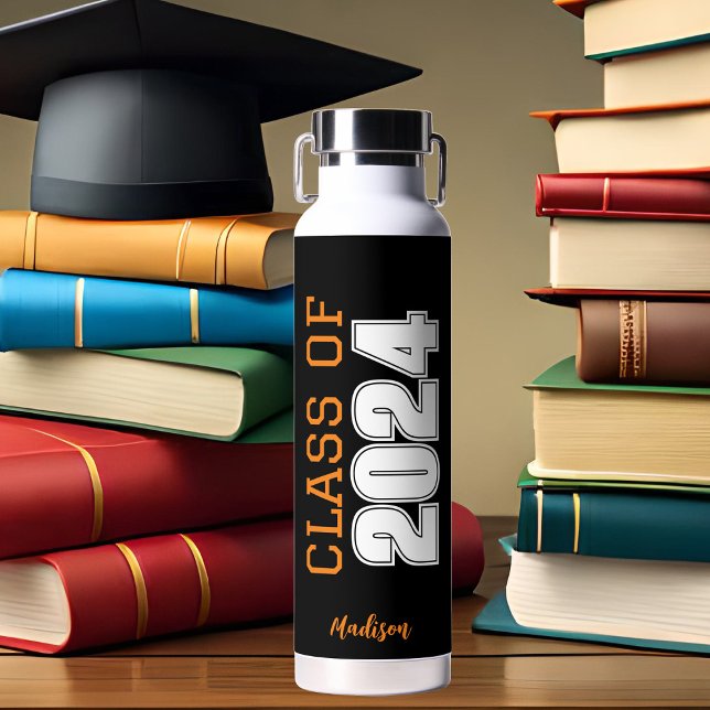 Black Orange Class of 2024 Personalised Graduation Water Bottle (Creator Uploaded)