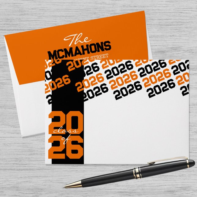 Black Orange Class of + Return Address Graduation Envelope (Creator Uploaded)