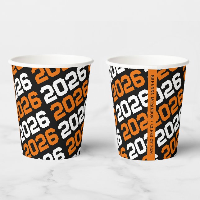 Black & Orange Class Year Graduation Paper Cups (Creator Uploaded)