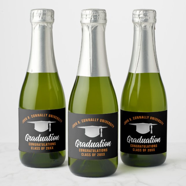 Black Orange Congratulations Graduation Party Sparkling Wine Label (Bottles)