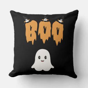 Black Orange Cute Ghost Boo Halloween Cushion