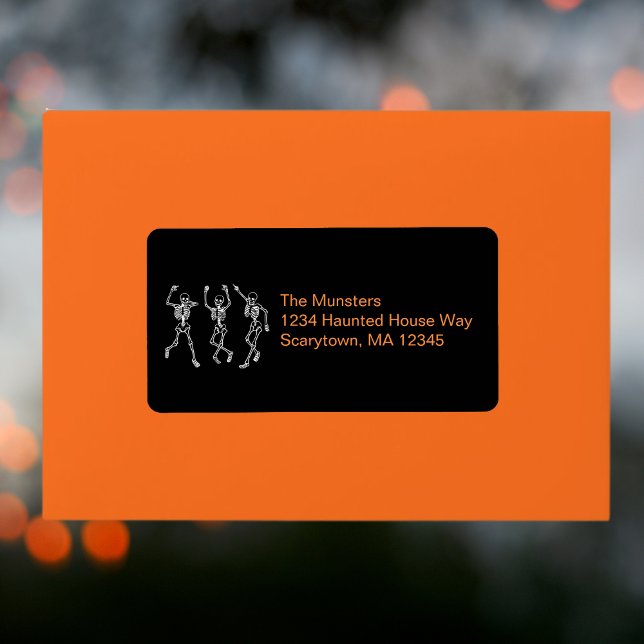 Black Orange Dancing Skeletons Halloween Address Label (Creator Uploaded)