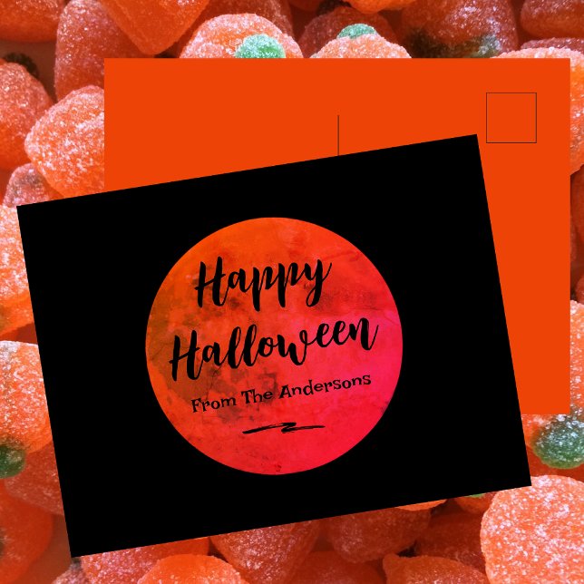 Black Orange Dark Night Full Moon Happy Halloween Holiday Postcard (Creator Uploaded)