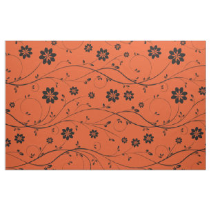 Black & Orange Delicate Floral Pattern Fabric