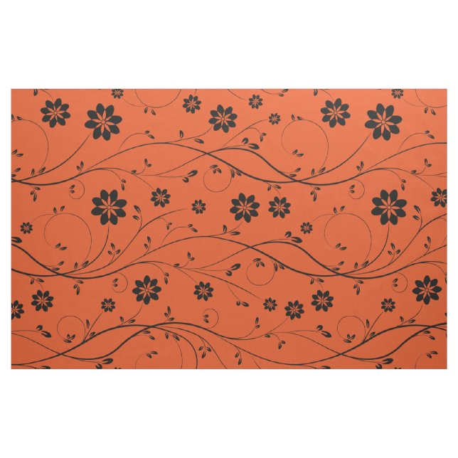 Black & Orange Delicate Floral Pattern Fabric (Fat Quarter)