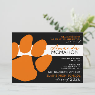 Black & Orange Elegant Pawprint (Photo Back) Invitation
