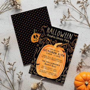 Black & Orange Fun Halloween Pumpkin Carving Party Invitation