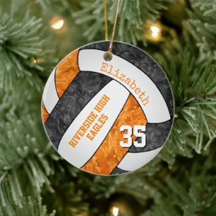 black orange girls sports volleyball memento ceramic tree decoration