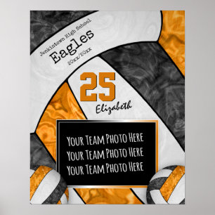 black orange girls' volleyball team photo poster