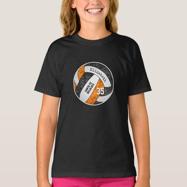 black orange girl's volleyball team spirit T-Shirt (Front)