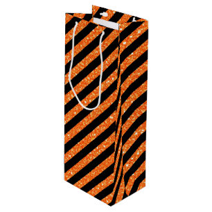 BLACK & ORANGE GLITTER LOOK HALLOWEEN WINE GIFT BAG