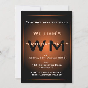 Black & Orange Glow Monogram Sci-fi - Invitation