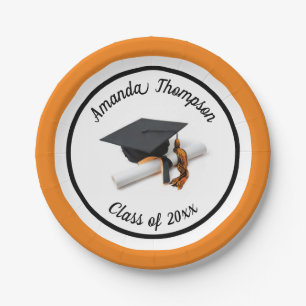 Black Orange Graduation Cap and Tassel   Custom Paper Plate