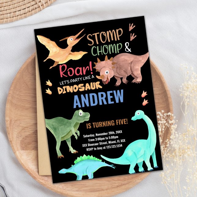 Black Orange Green Dinosaur Birthday Invitations (Black Orange Green Dinosaur Birthday Invitations)