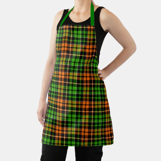 Black Orange Green Plaid Tartan Design  Apron (Insitu)