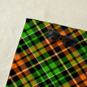 Black Orange Green Plaid Tartan Design Beach Towel