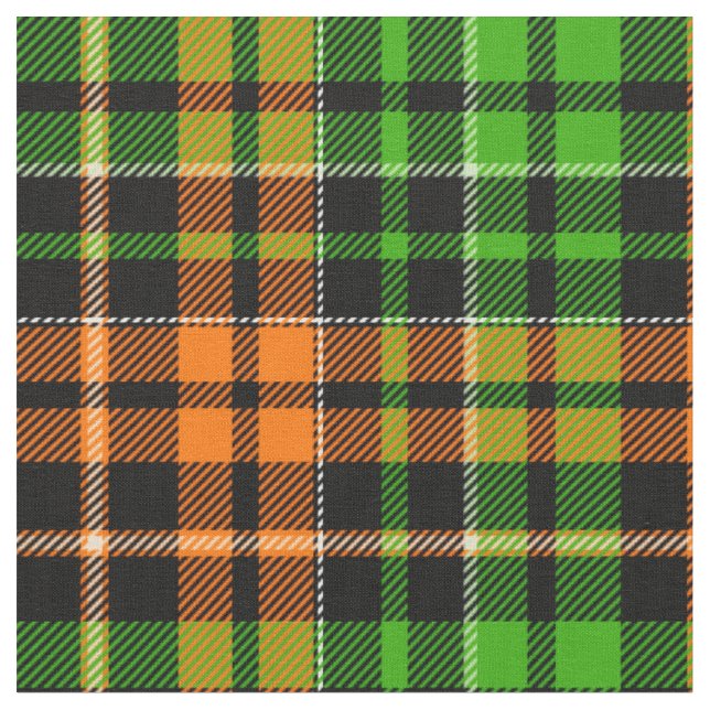 Black Orange Green Plaid Tartan Design  Fabric (Close Up)
