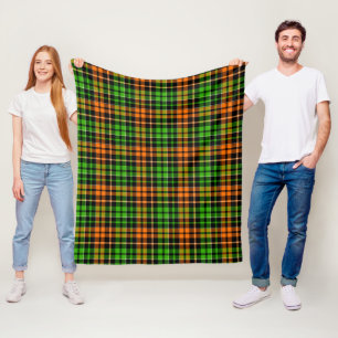 Black Orange Green Plaid Tartan Design Fleece Blanket