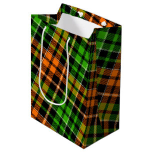Black Orange Green Plaid Tartan Design  Medium Gift Bag