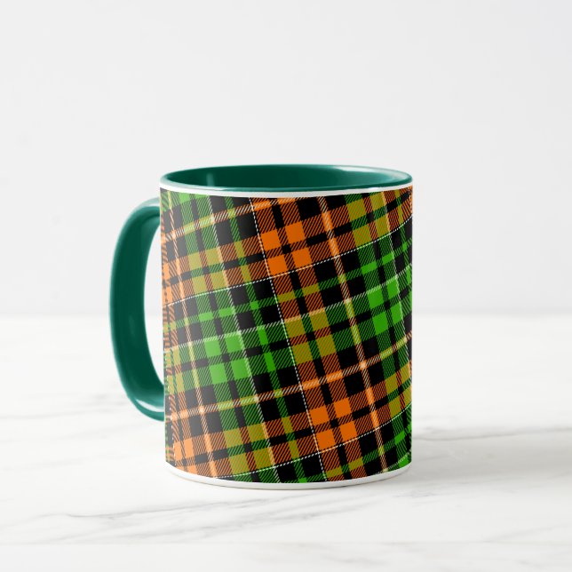 Black Orange Green Plaid Tartan Design  Mug (Front Left)