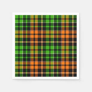 Black Orange Green Plaid Tartan Design Napkin