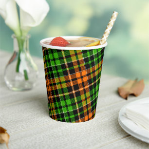 Black Orange Green Plaid Tartan Design Paper Cups