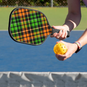 Black Orange Green Plaid Tartan Design  Pickleball Paddle