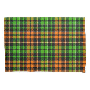 Black Orange Green Plaid Tartan Design Pillowcase