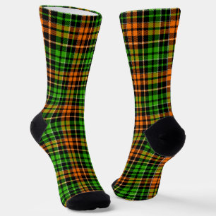 Black Orange Green Plaid Tartan Design Socks