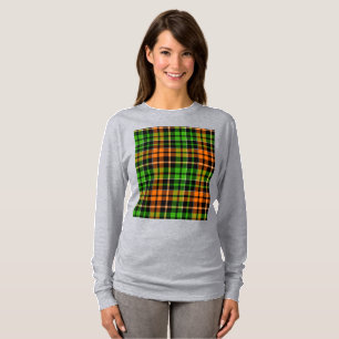 Black Orange Green Plaid Tartan Design T-Shirt