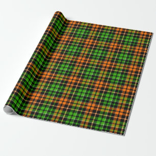 Black Orange Green Plaid Tartan Design  Wrapping Paper