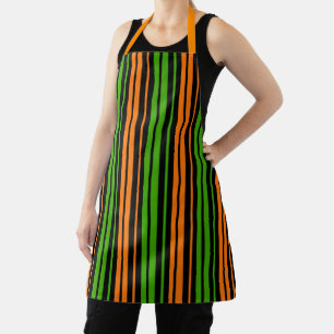 Black Orange Green Vertical Stripes Design Apron