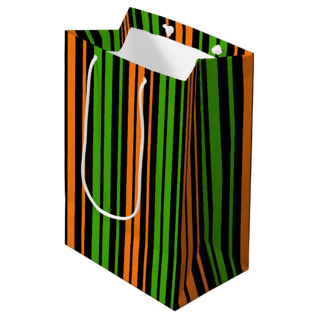 Black Orange Green Vertical Stripes Design   Medium Gift Bag (Front Angled)