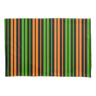Black Orange Green Vertical Stripes Design Pillowcase