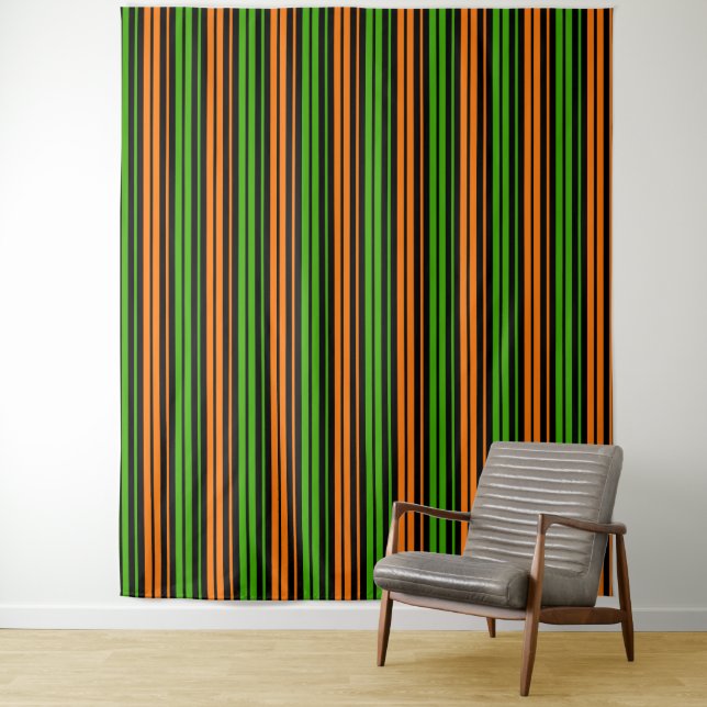 Black Orange Green Vertical Stripes Design   Tapestry (In Situ)