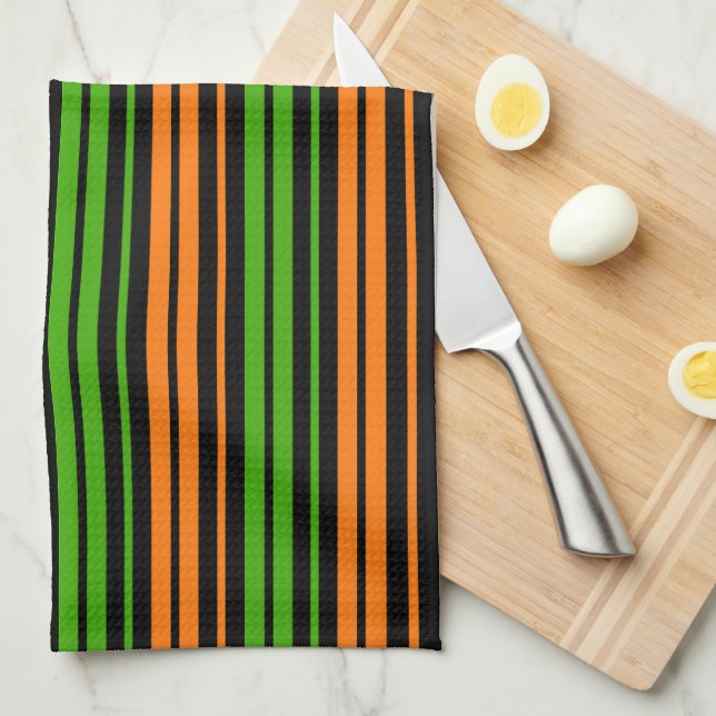 Black Orange Green Vertical Stripes Design   Tea Towel (Quarter Fold)