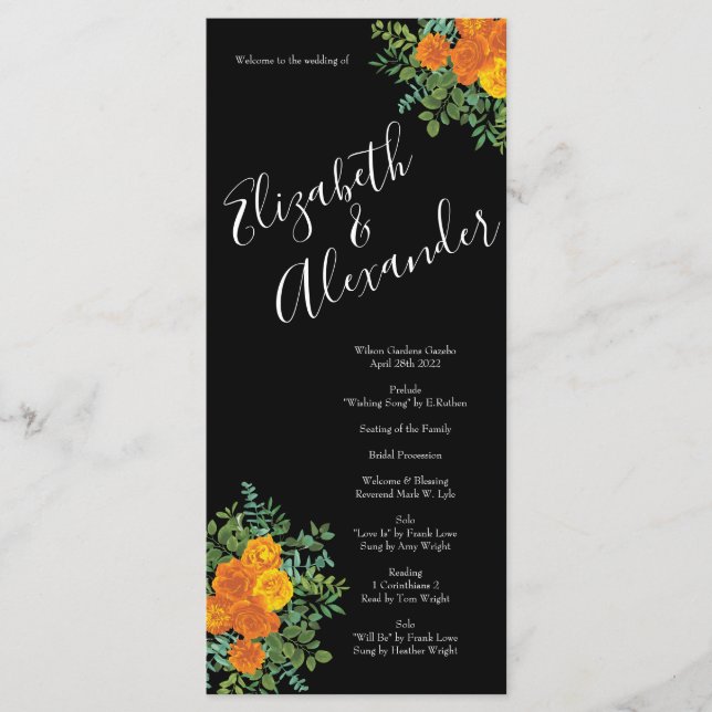 Black & Orange Halloween Gothic Wedding Collection Menu (Front)