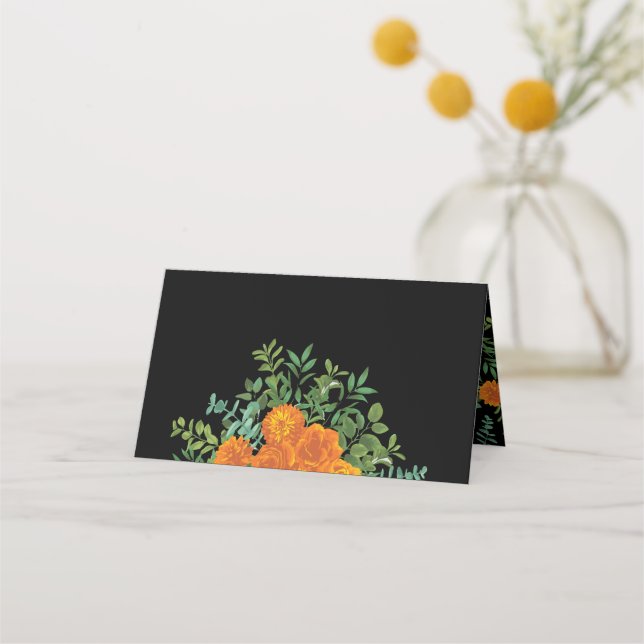 Black & Orange Halloween Gothic Wedding Collection Place Card (Front)