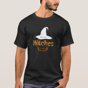 Black Orange Halloween Hello Witches Black Hat T-Shirt