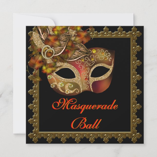 Black Orange Halloween Masquerade Party Invitation (Front)