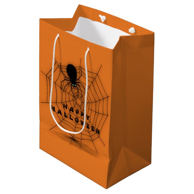 Black & Orange Halloween Spider Web Gift Bag (Front Angled)
